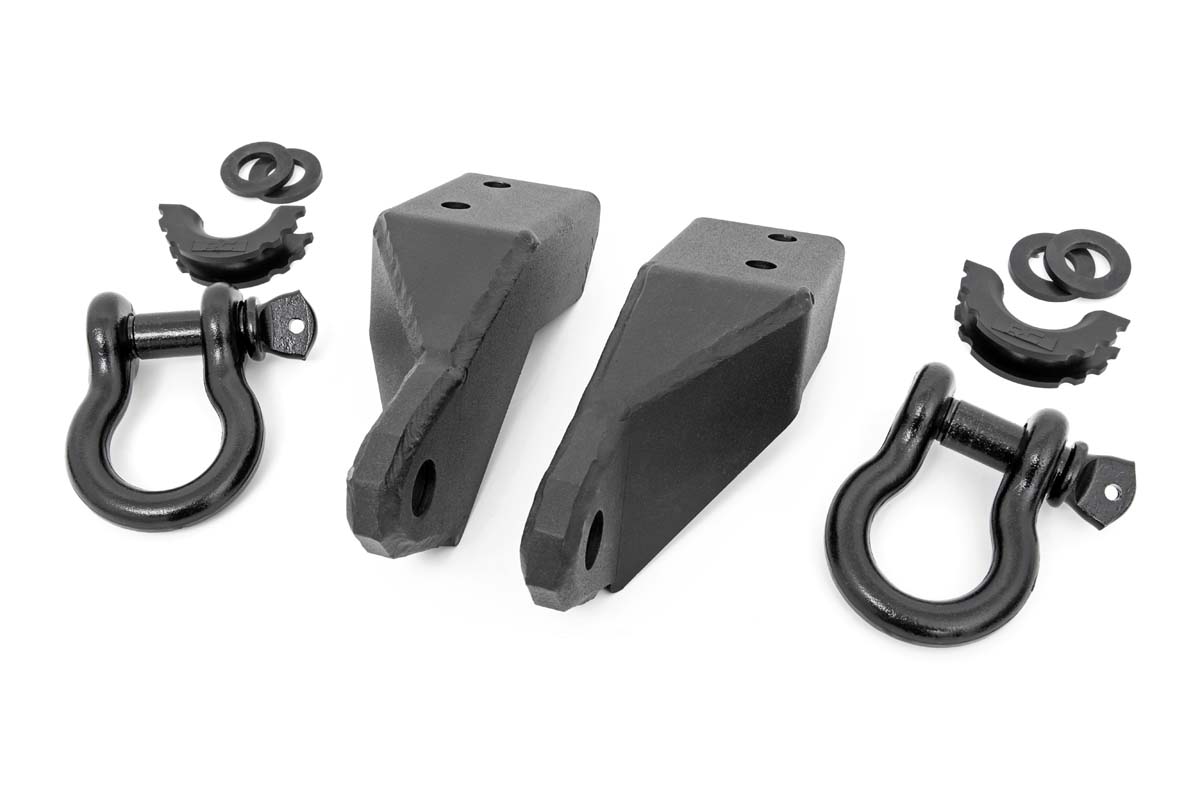 Toyota Tundra Tow Hook to Shackle Conversion Kit - Front - Rough Country - Black - '07-'21